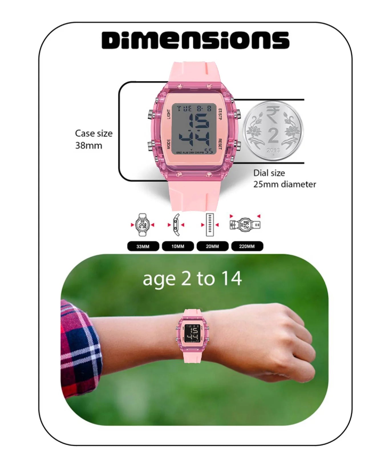 Spiky Digital Sports Watch for Kids -- EVA36 Pink