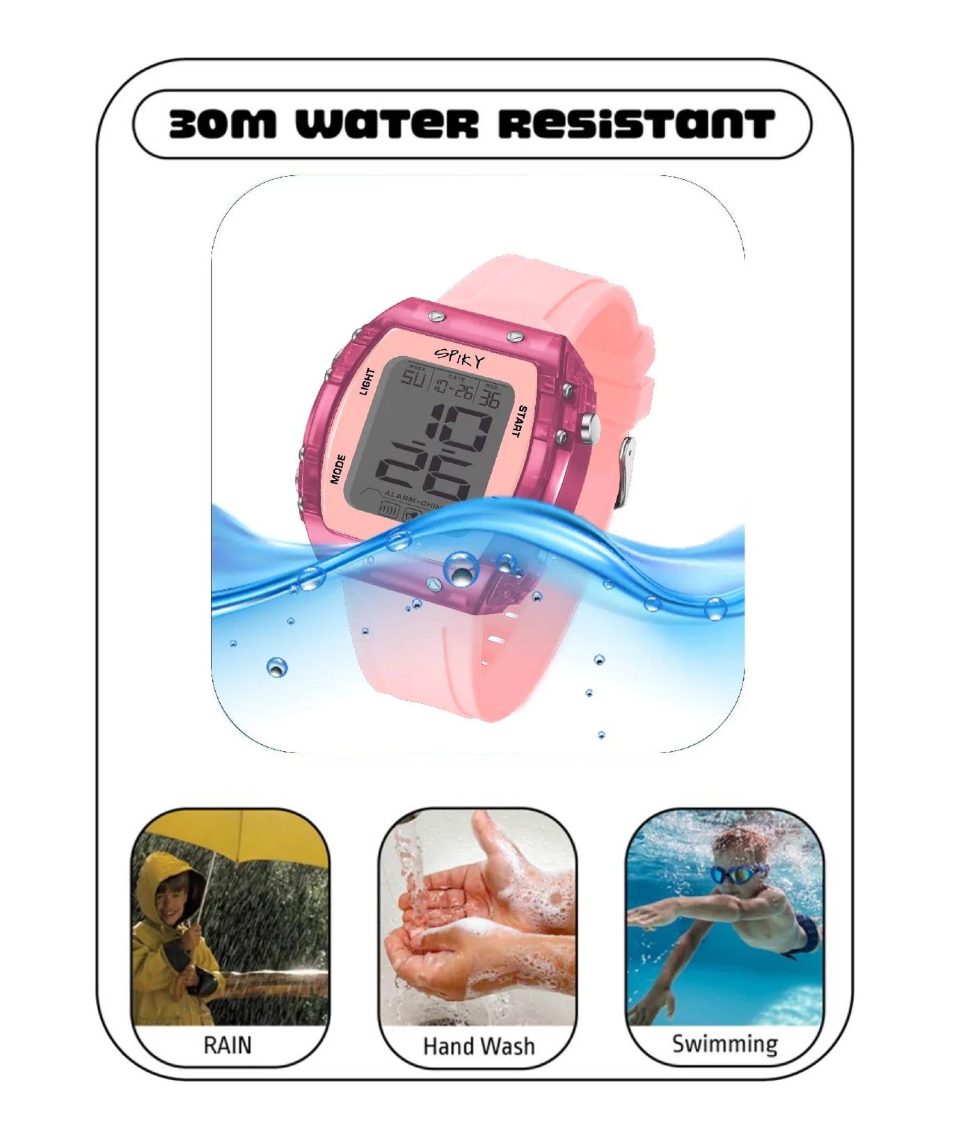 Spiky Digital Sports Watch for Kids -- EVA36 Pink