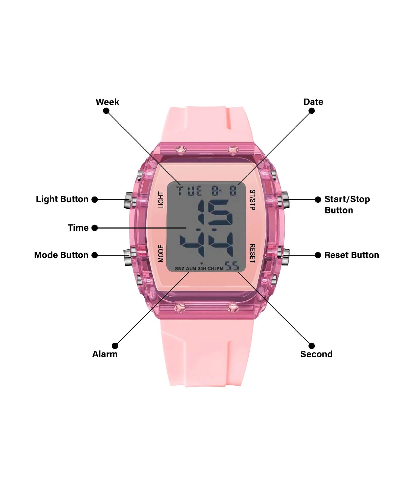 Spiky Digital Sports Watch for Kids -- EVA36 Pink