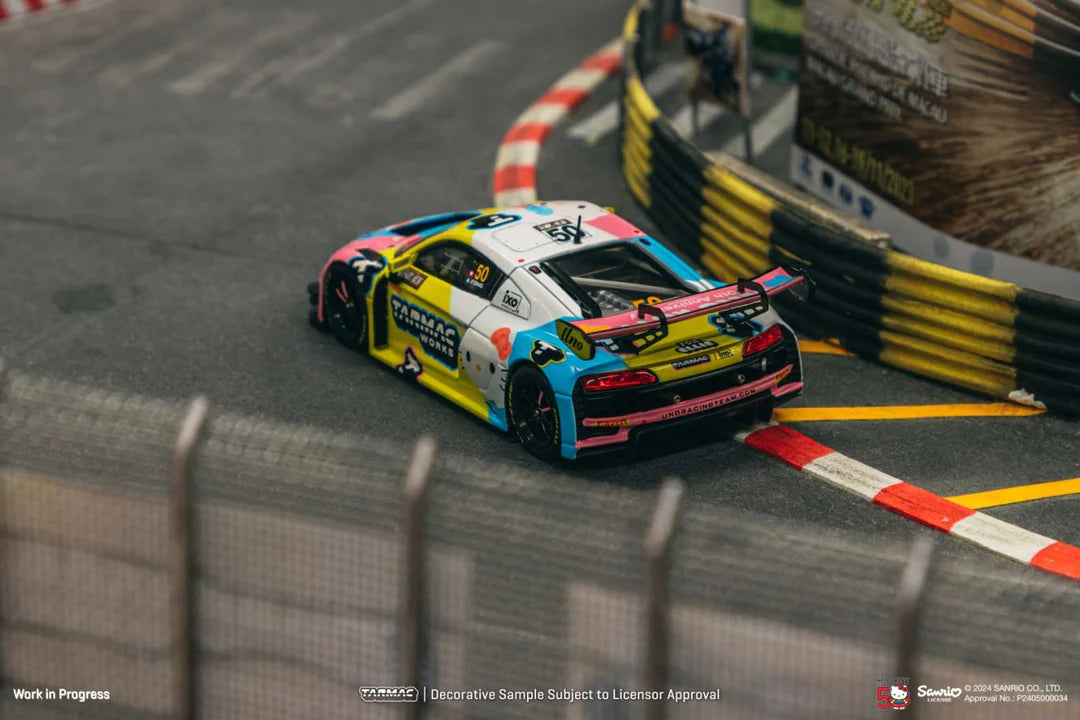 Tarmac Works 1/43 Audi R8 LM GT3 Evo II Macau GT Cup "Hello Kitty 50th Anniversary Edition" With Acrylic Case