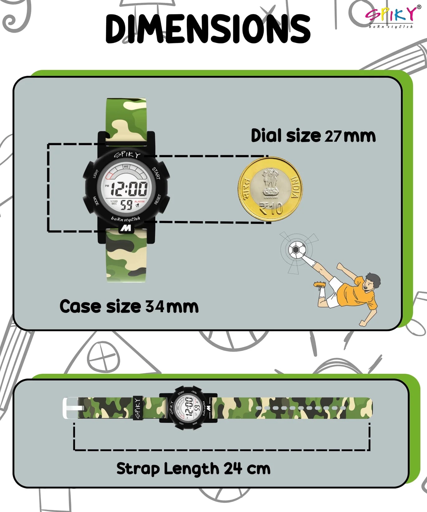 Spiky Multi-functional Digital Sports Watch -- EVA41_C1_BLK