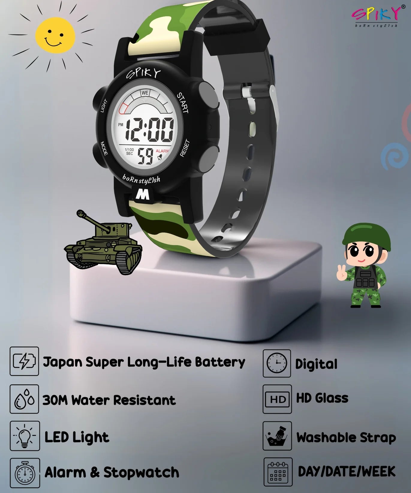 Spiky Multi-functional Digital Sports Watch -- EVA41_C1_BLK