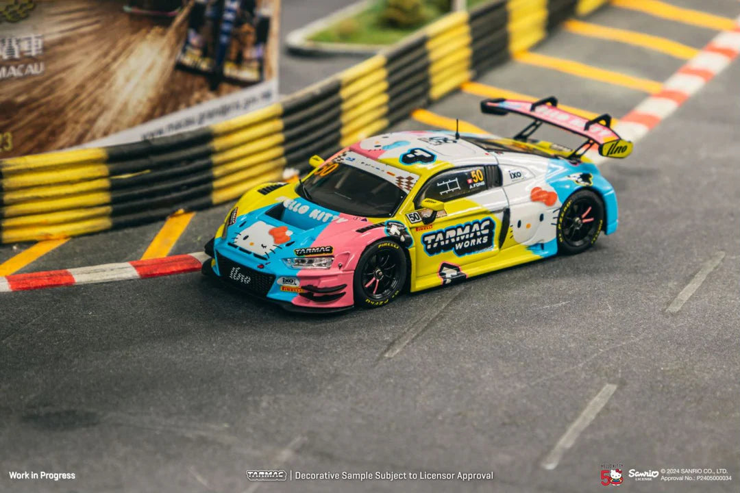 Tarmac Works 1/43 Audi R8 LM GT3 Evo II Macau GT Cup "Hello Kitty 50th Anniversary Edition" With Acrylic Case
