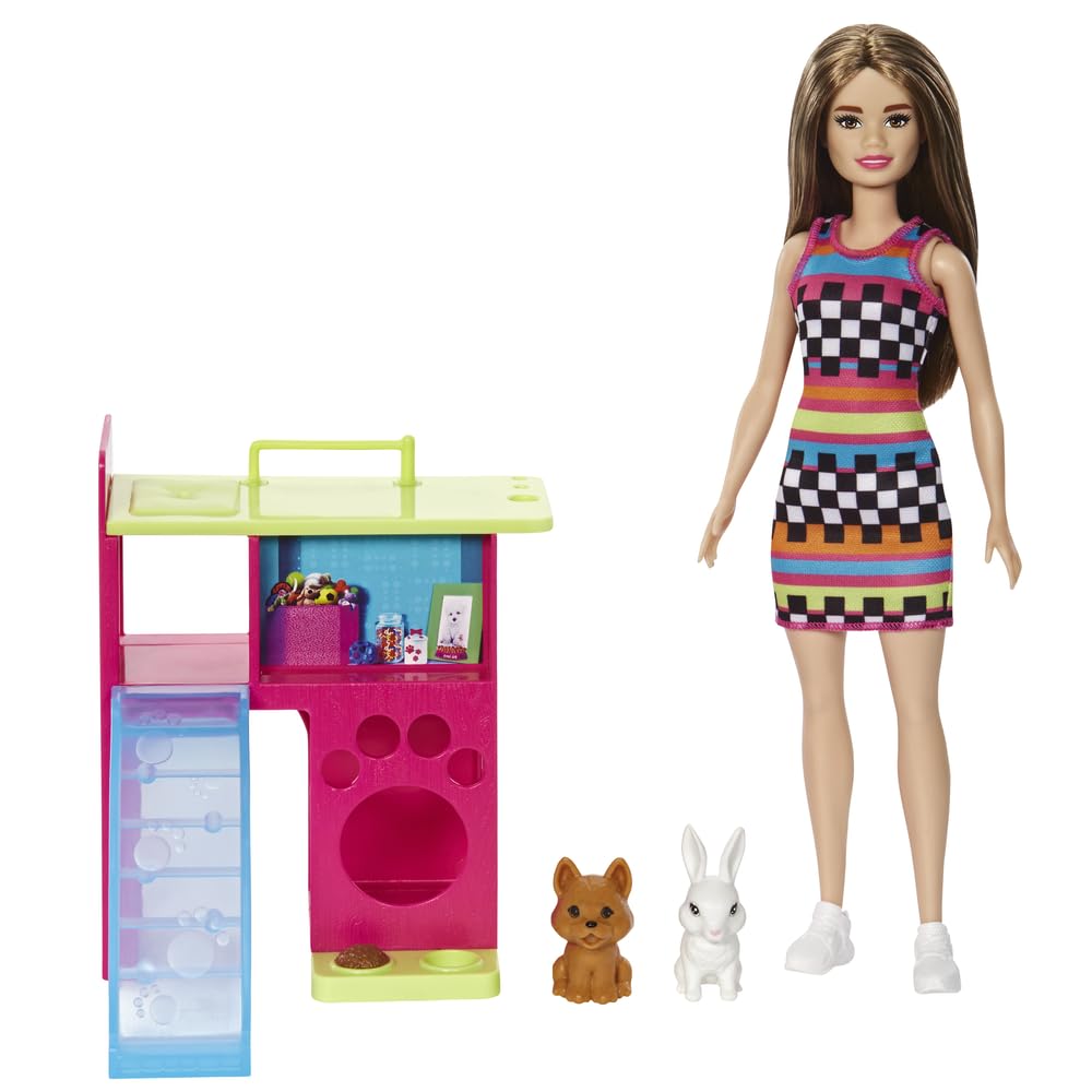 Barbie Doll and Pet Playhouse with 2 Pets Playset for Kids Ages 3+