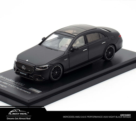 AR Box Almost Real 1/64 Mercedes-AMG S 63 E Performance Night Black Magno With Acrylic Case