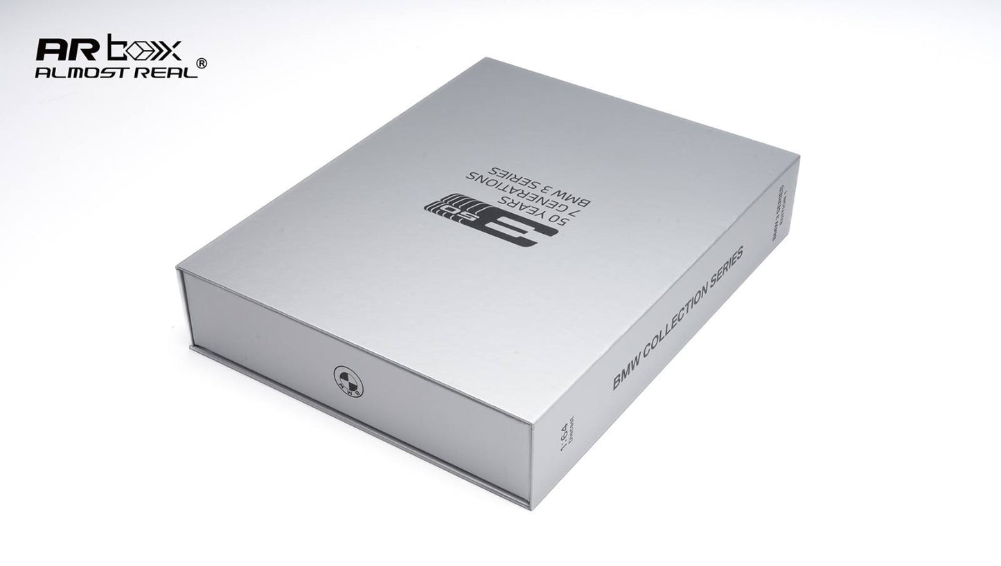 AR Box Almost Real 1/64 BMW 3 Series 50th Anniversary Edition Set Of 8 Cars With Acrylic Boxes