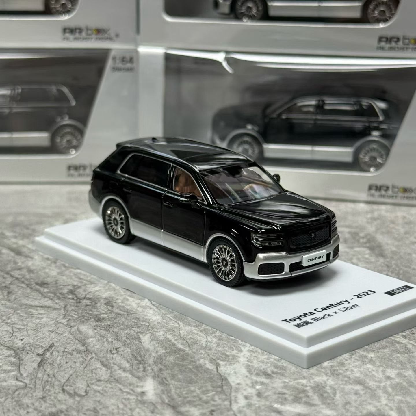 AR Box Almost Real 1/64 Toyota Century - 2023 Black X Silver With Acrylic Case