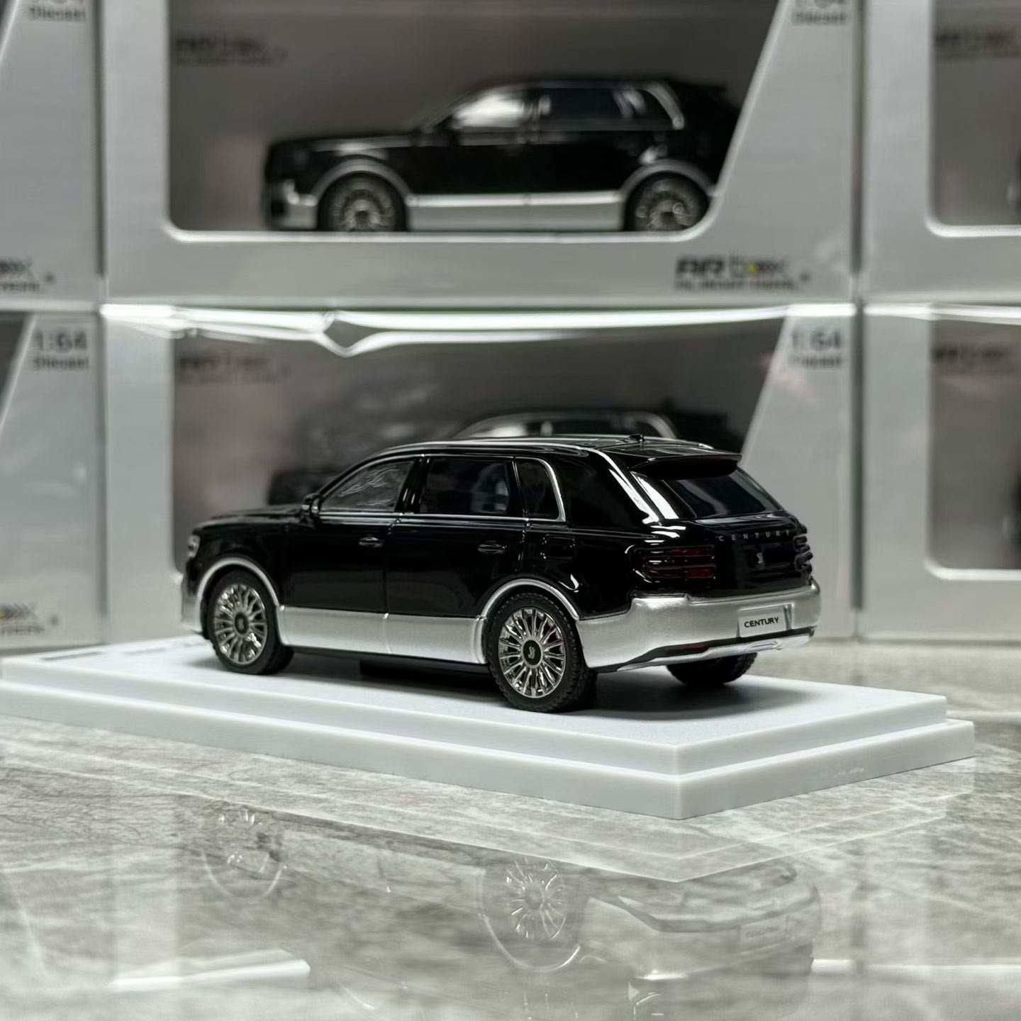 AR Box Almost Real 1/64 Toyota Century - 2023 Black X Silver With Acrylic Case