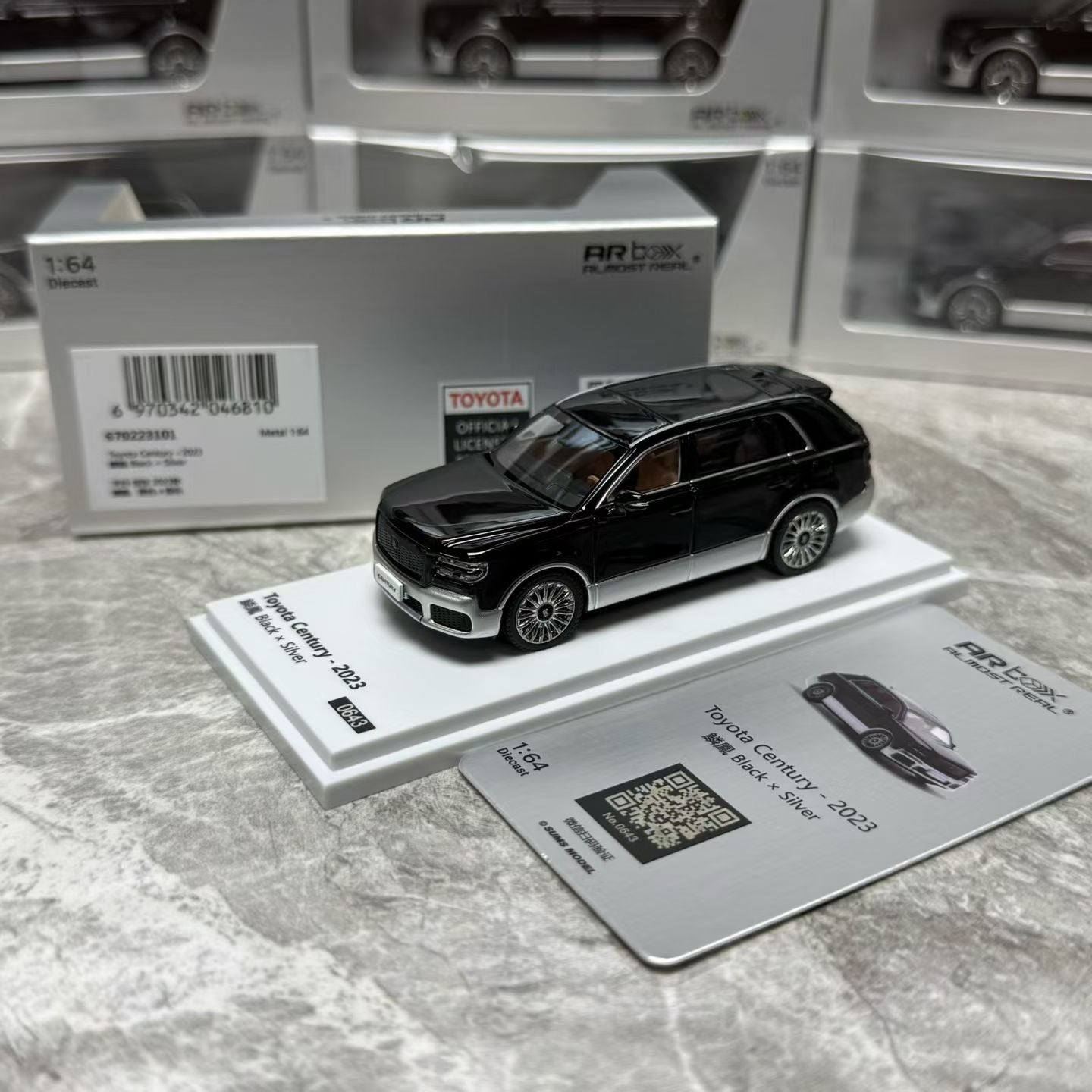 AR Box Almost Real 1/64 Toyota Century - 2023 Black X Silver With Acrylic Case