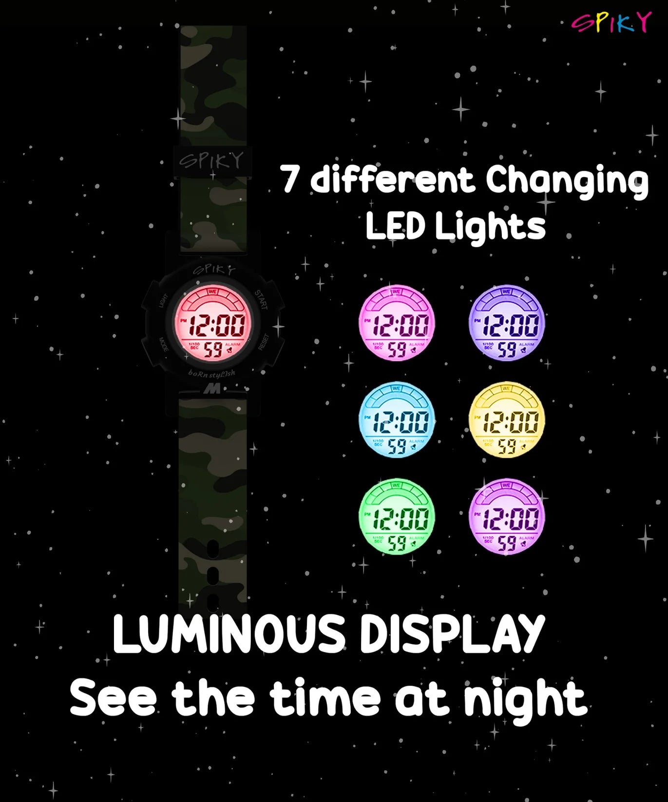 Spiky Multi-functional Digital Sports Watch -- EVA41_C1_BLK