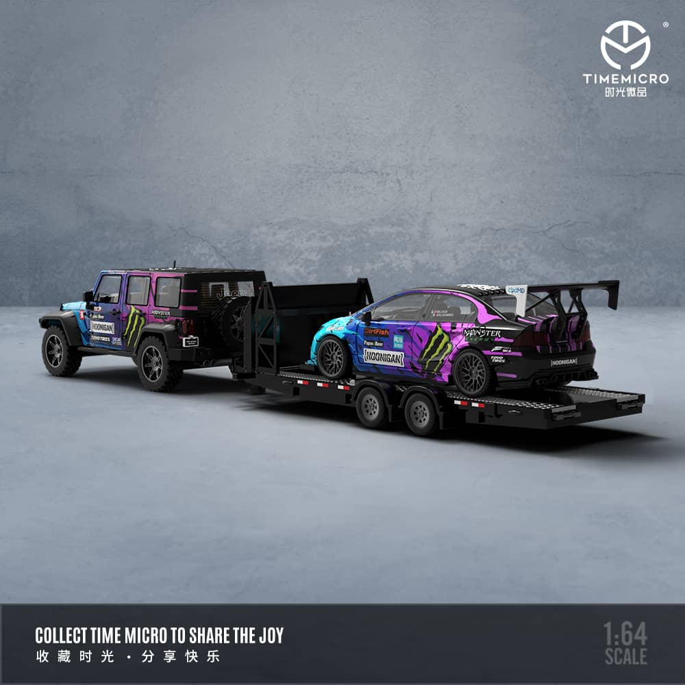 Time Micro 1/64 Monster Car Hauler Trailer Set Limited To 999pcs With Acrylic Case