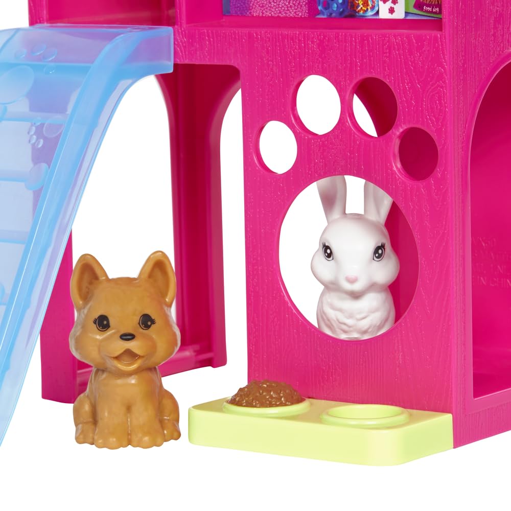 Barbie Doll and Pet Playhouse with 2 Pets Playset for Kids Ages 3+