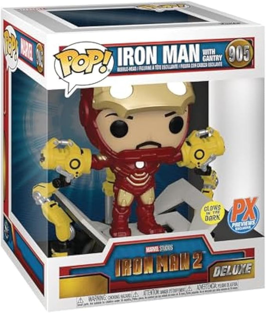 Funko Pop! Marvel Studios : Iron Man 2 Deluxe : Iron Man With Gantry #905 With Soft Protector Case