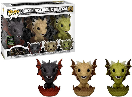 Funko Pop! Game Of Thrones : Drogon, Viserion, & Rhaegal 3 Pack 2020 Spring Convention Limited Edition With Soft Protector Case