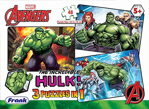 Frank Marvel Avengers Puzzles - The Incredible Hulk! - 48 Pieces 3 in 1 Jigsaw Puzzles for Kids for Age 5 Years Old and Above