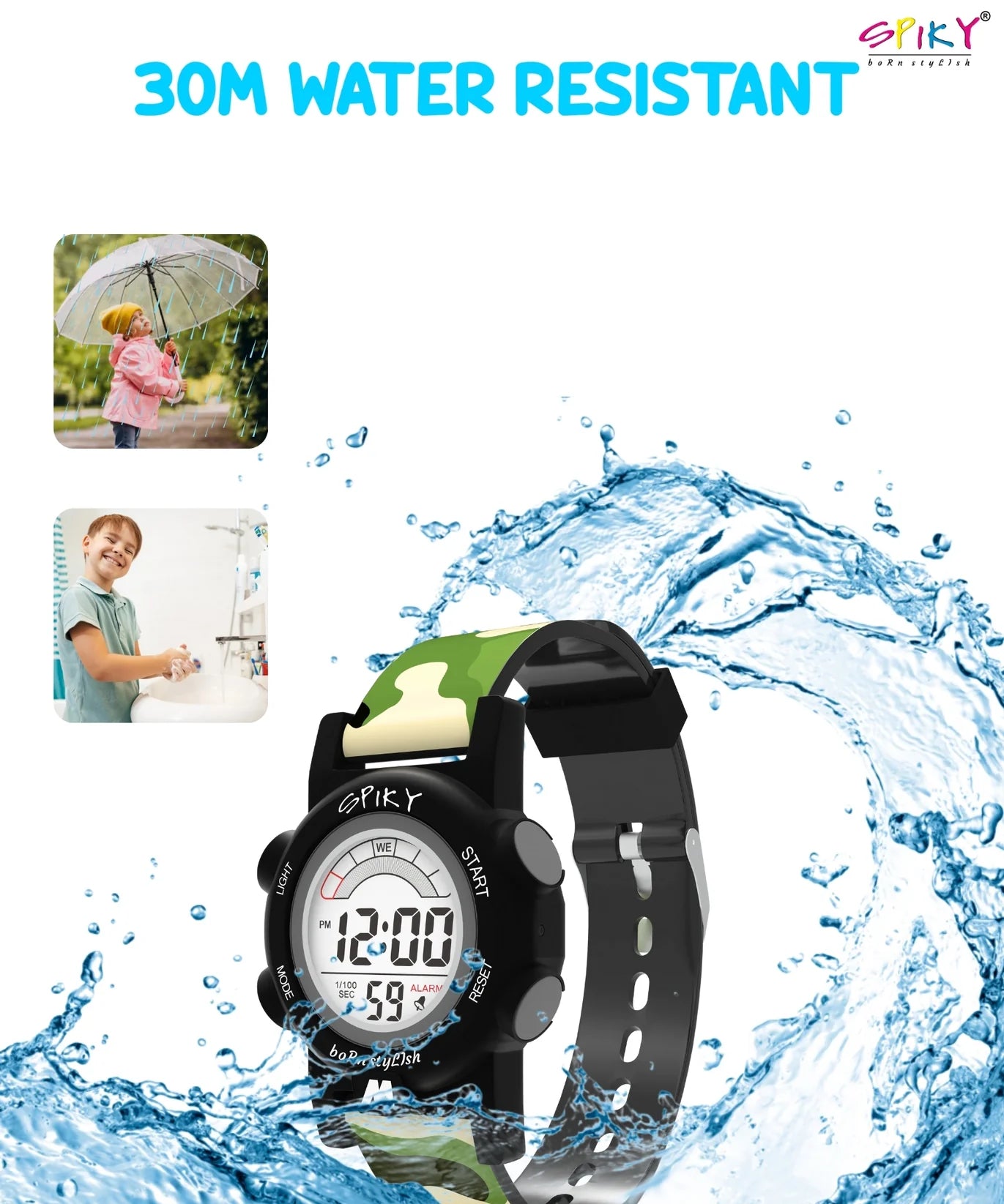 Spiky Multi-functional Digital Sports Watch -- EVA41_C1_BLK