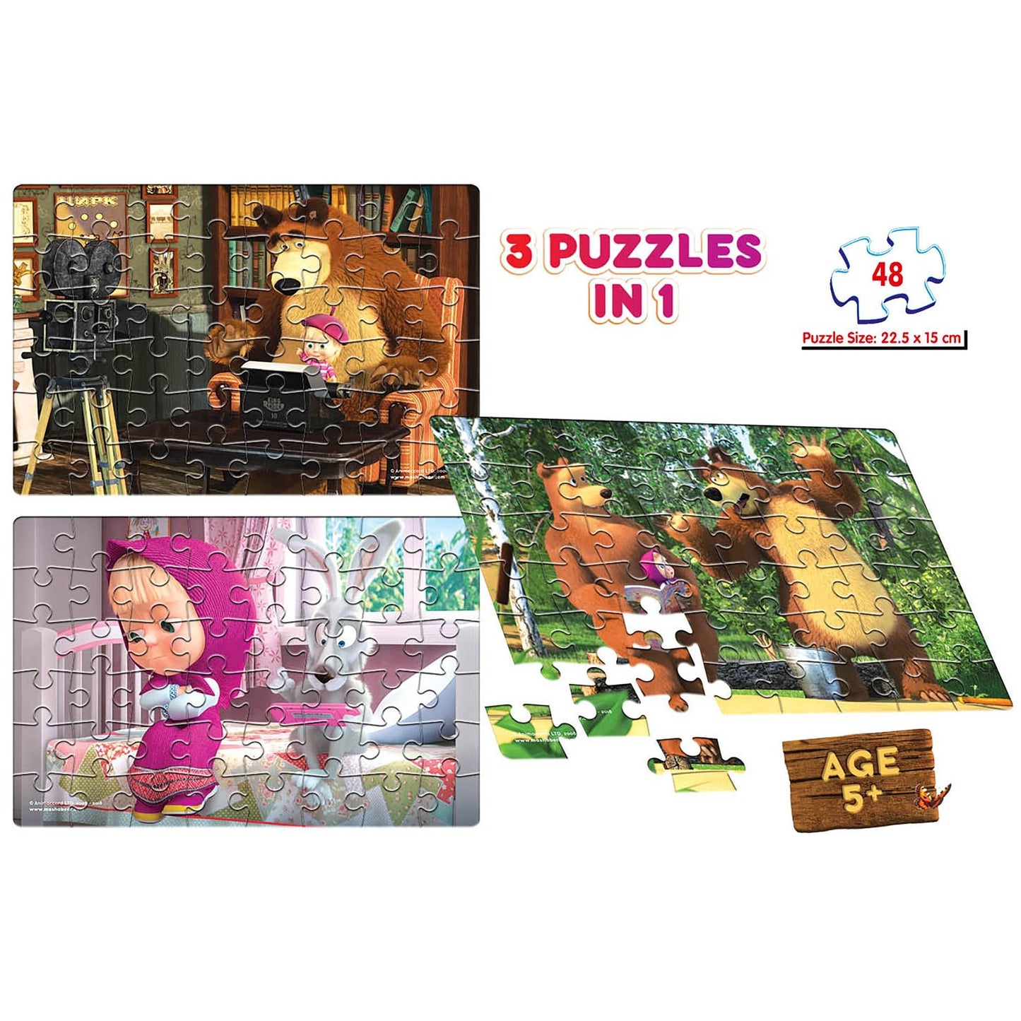 Frank Masha And The Bear Jigsaw Puzzle Set of 3 | 48 Pieces