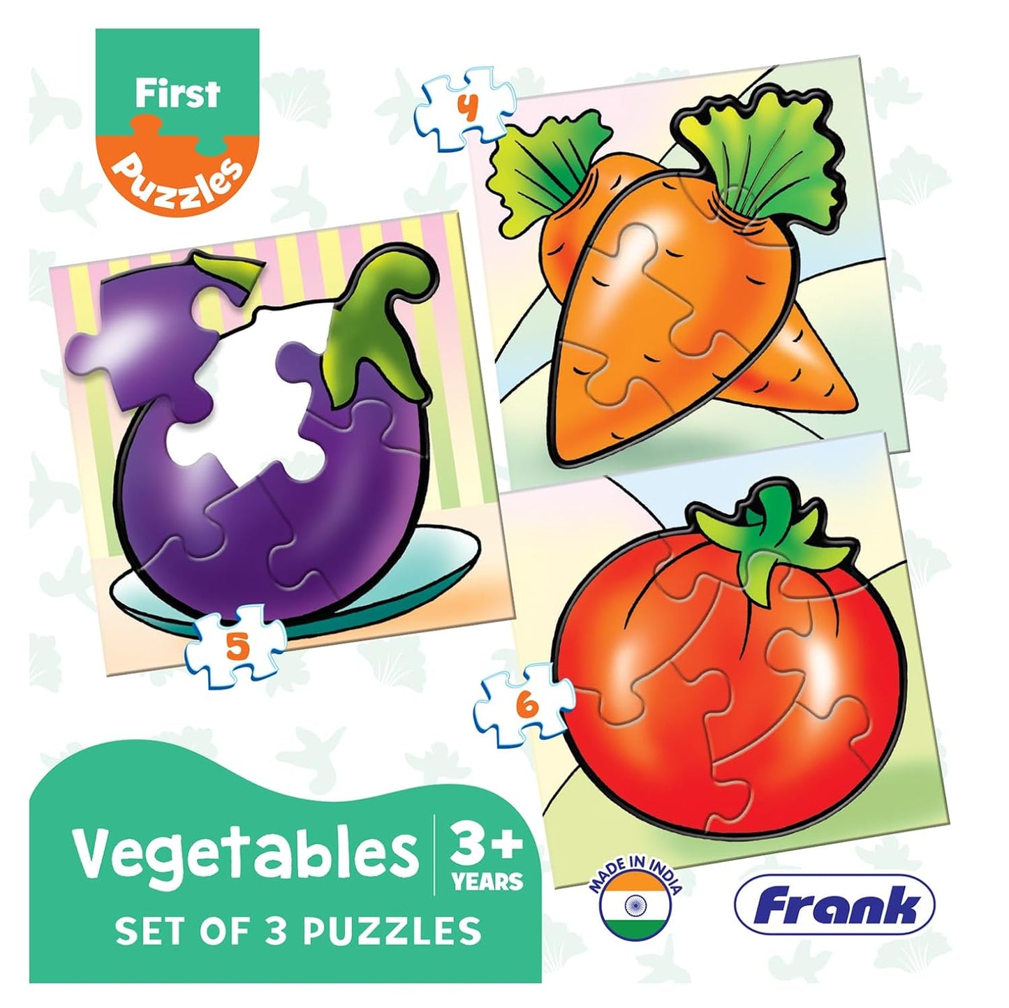 Frank Vegetables - A Set of 3 Jigsaw Puzzle for Kids Above 3+ Years