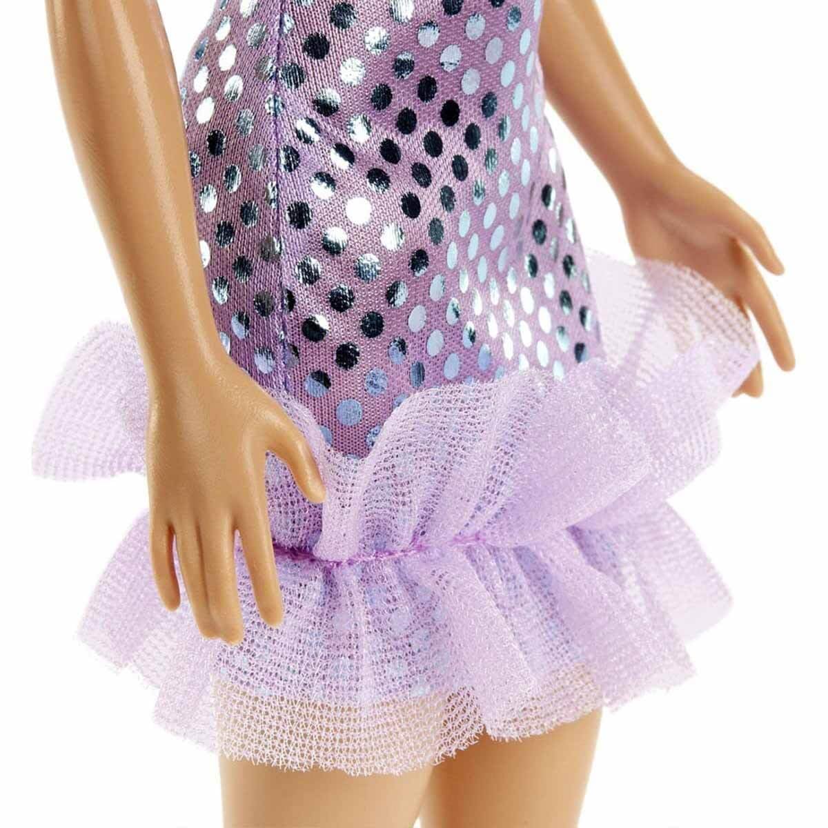 Barbie Mini Dresses Doll, Blonde Hair, Lavender Metallic Mini Dress, Trendy Clothes and Accessories