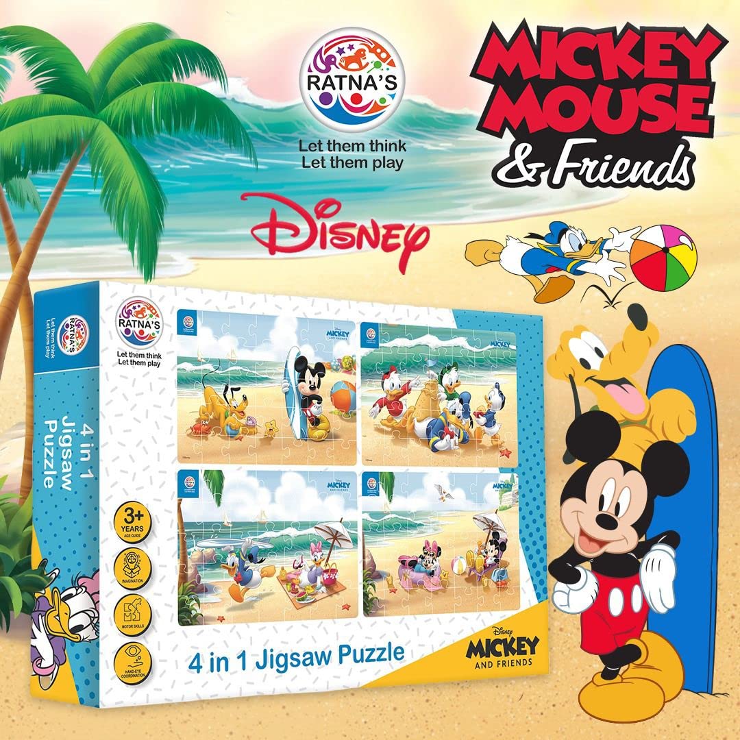 Ratna's 4 in 1 Disney Jigsaw Puzzle 140 Pieces for Kids. 4 Jigsaw Puzzles 35 Pieces Each (Mickey Mouse & Friends)