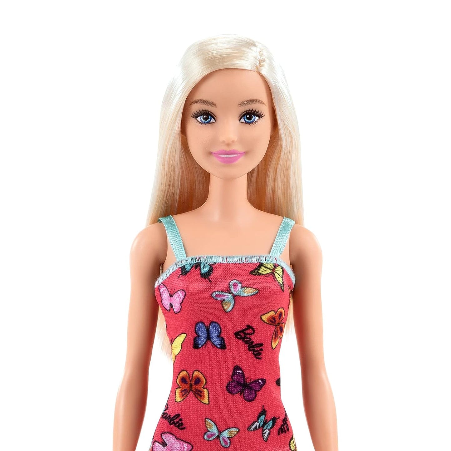 Barbie Doll with Colorful Butterfly Logo Print Red Dress & Strappy Heels