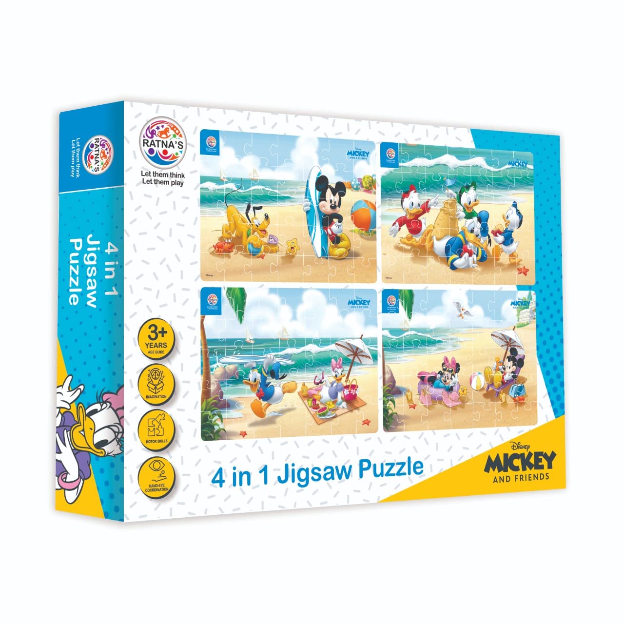 Ratna's 4 in 1 Disney Jigsaw Puzzle 140 Pieces for Kids. 4 Jigsaw Puzzles 35 Pieces Each (Mickey Mouse & Friends)