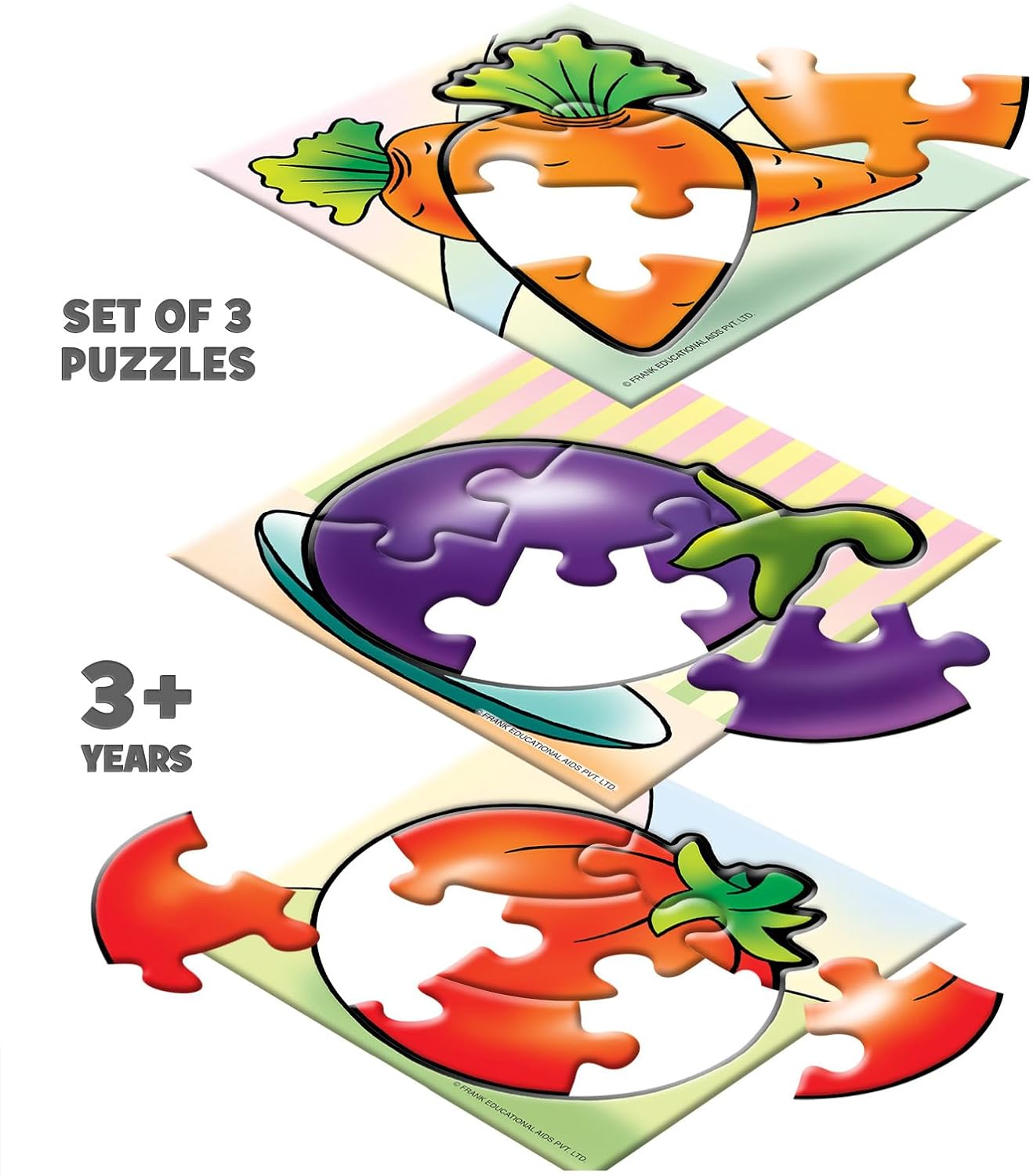 Frank Vegetables - A Set of 3 Jigsaw Puzzle for Kids Above 3+ Years