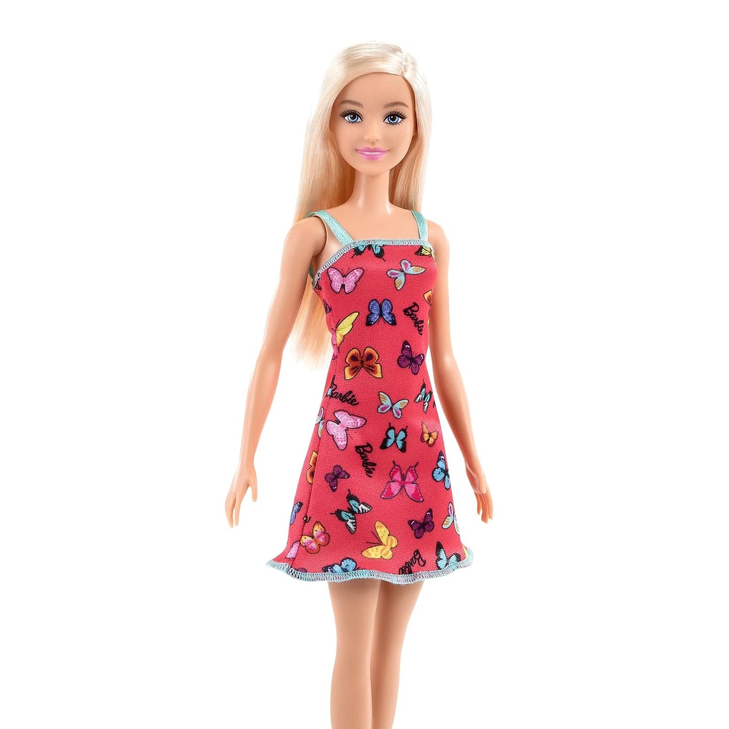 Barbie Doll with Colorful Butterfly Logo Print Red Dress & Strappy Heels