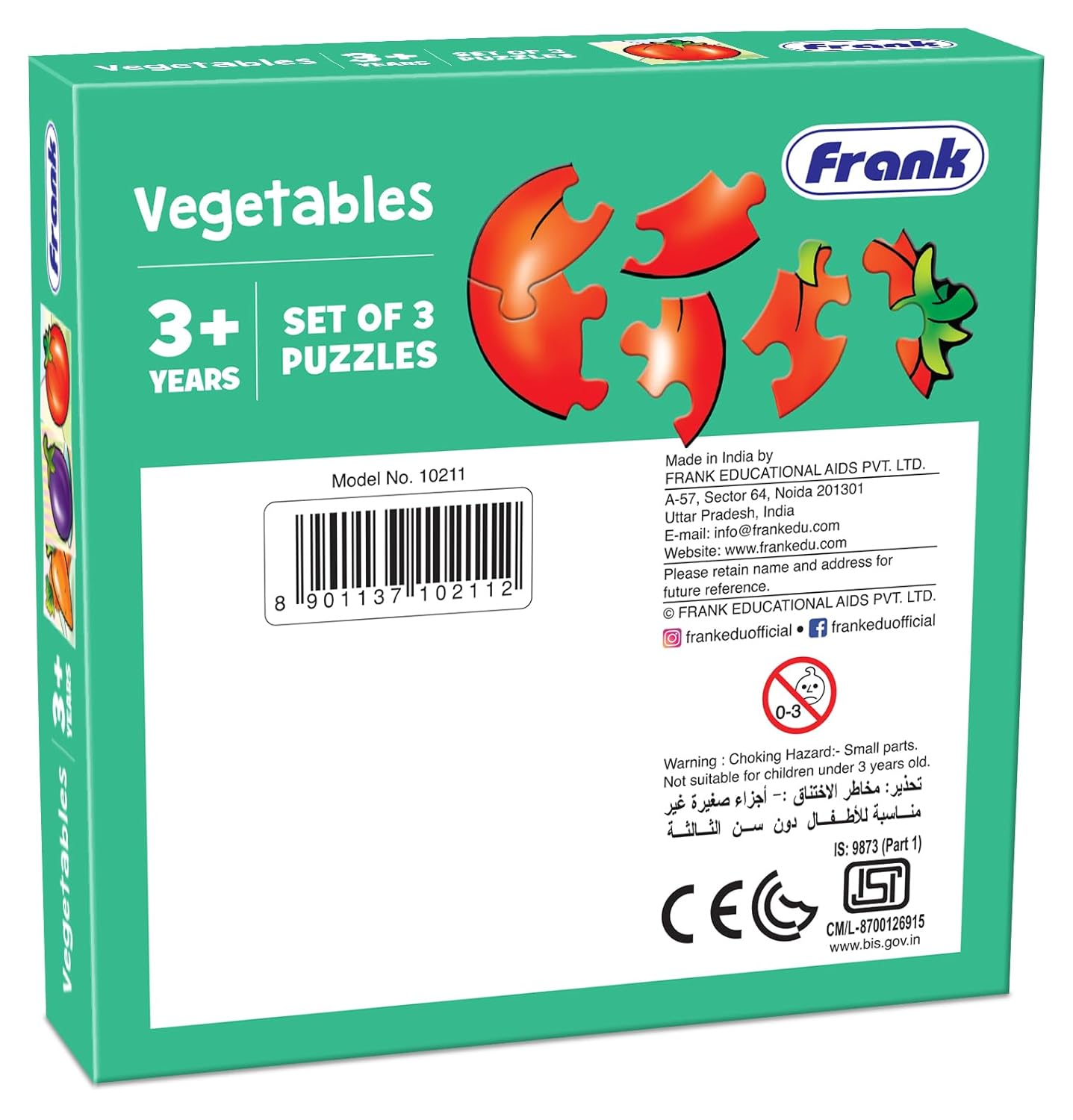 Frank Vegetables - A Set of 3 Jigsaw Puzzle for Kids Above 3+ Years