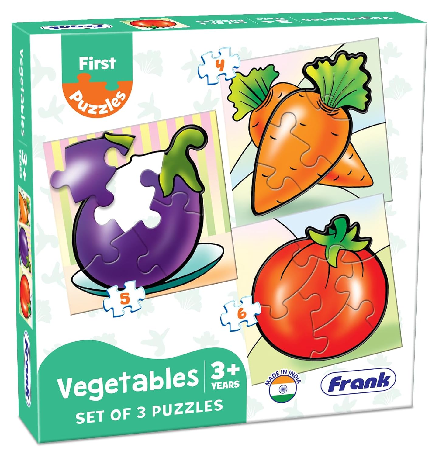 Frank Vegetables - A Set of 3 Jigsaw Puzzle for Kids Above 3+ Years