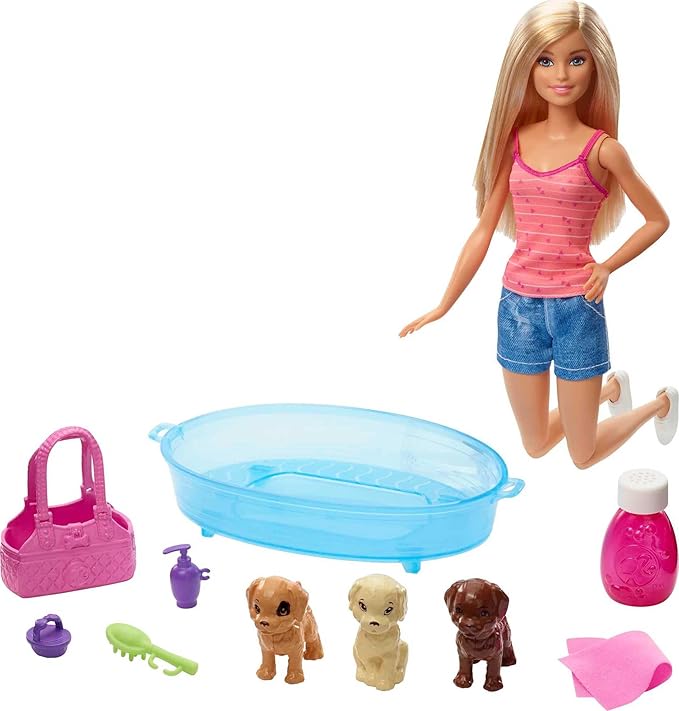 Barbie Playset with 3 Puppies, Bathtub & Accessories