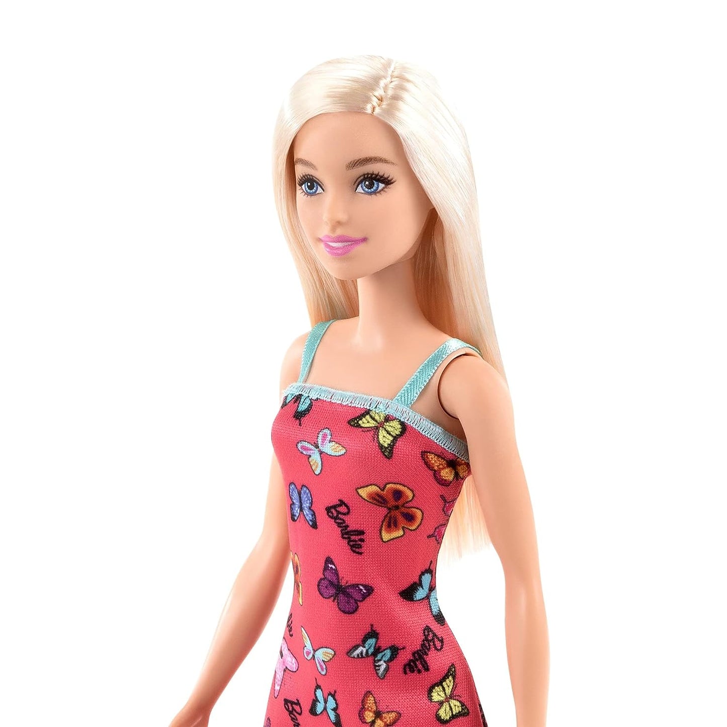 Barbie Doll with Colorful Butterfly Logo Print Red Dress & Strappy Heels