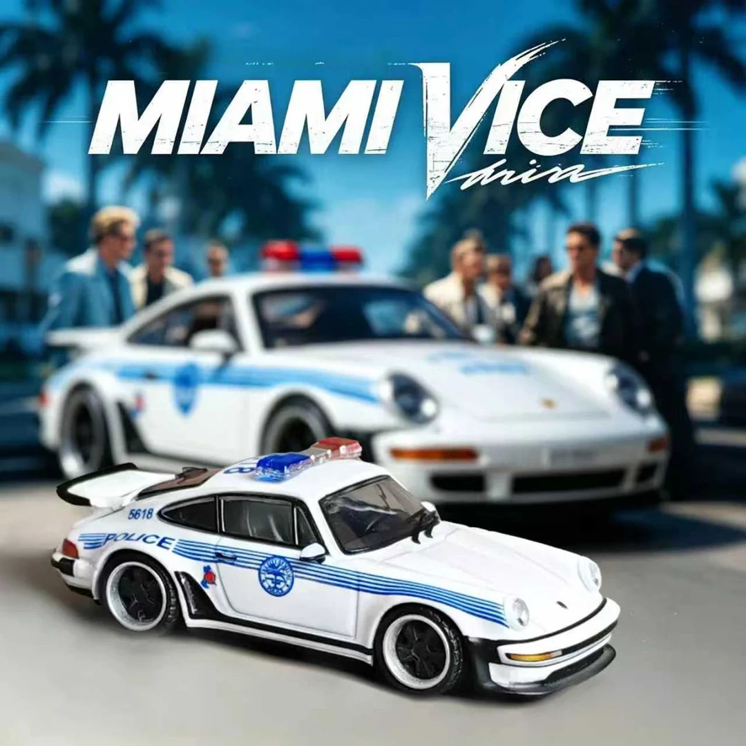 Rhino Model 1/64 Porsche 911 Turbo 930 Miami Police Department 1980 Livery With Acrylic Case