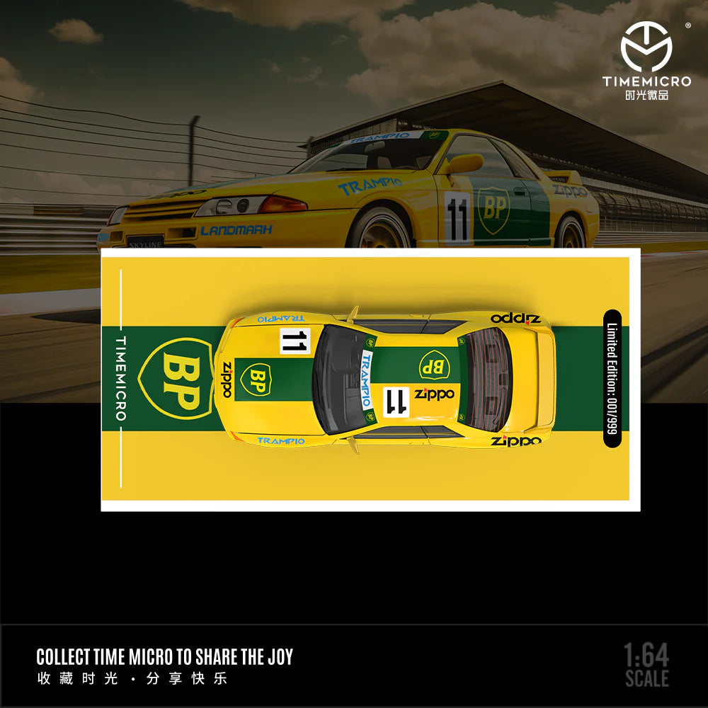 Time Micro 1/64 Nissan GTR R32 Yellow BP Racing Limited Edition 155/999 With Acrylic Case
