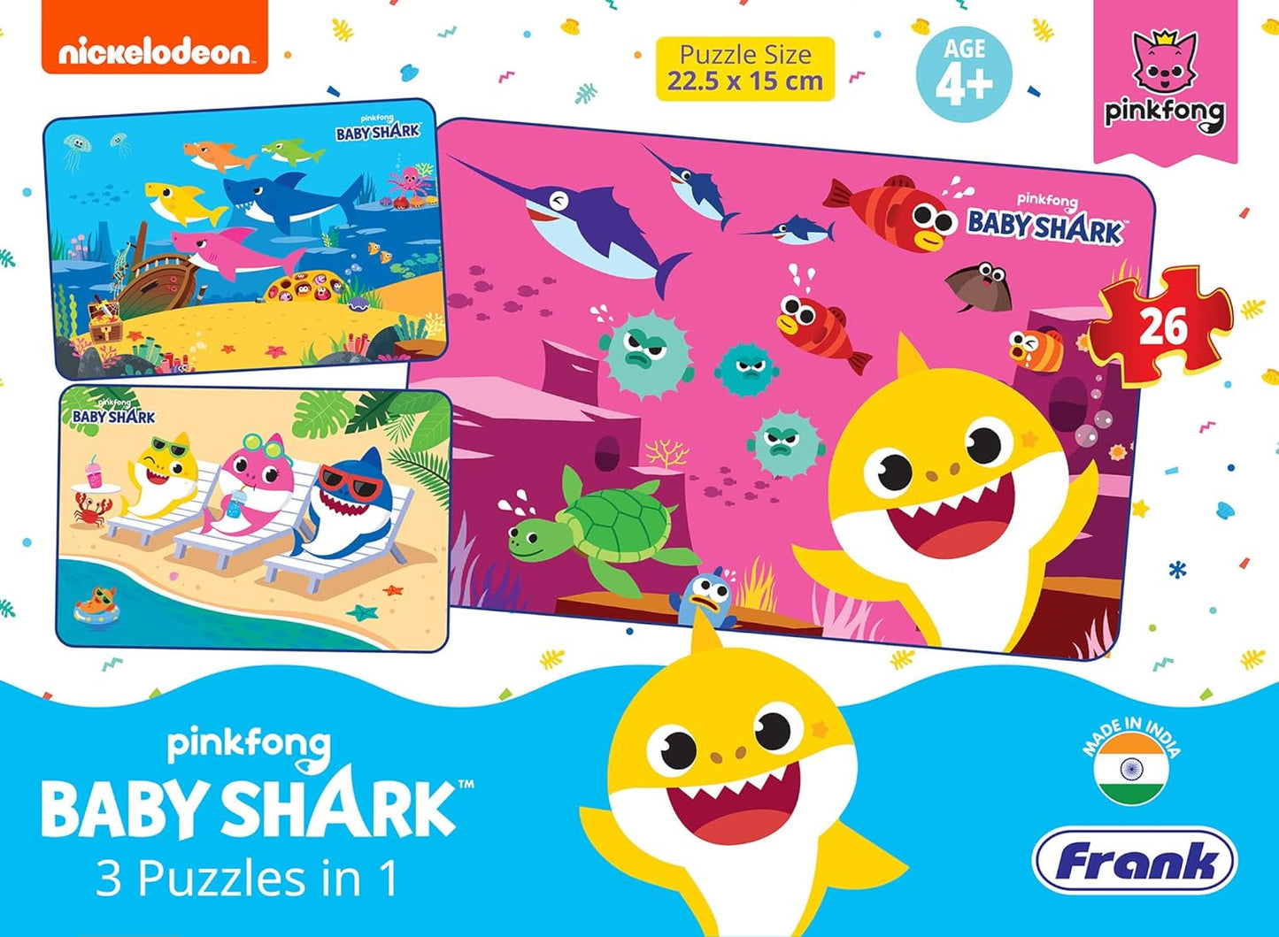 Frank Baby Shark 3 x 26 Pieces - A Set of 3 Cardboard Jigsaw Puzzles