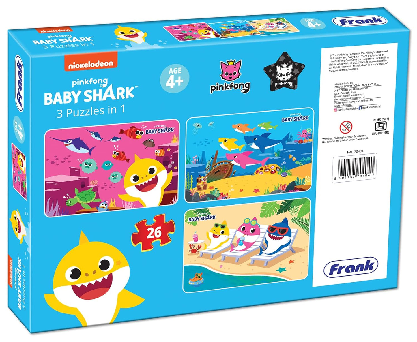 Frank Baby Shark 3 x 26 Pieces - A Set of 3 Cardboard Jigsaw Puzzles