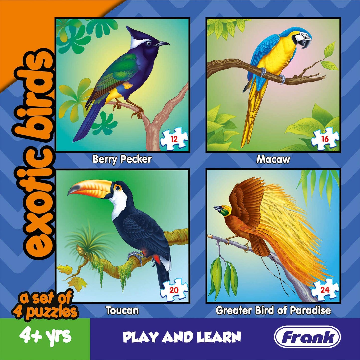 Frank Exotic Birds Animal Kingdom - A Set of 4 Jigsaw Puzzle for Kids Above 4+ Years