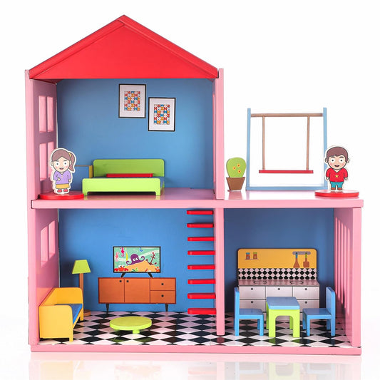 Chanak Wooden Doll House for Kids (16 Pieces)