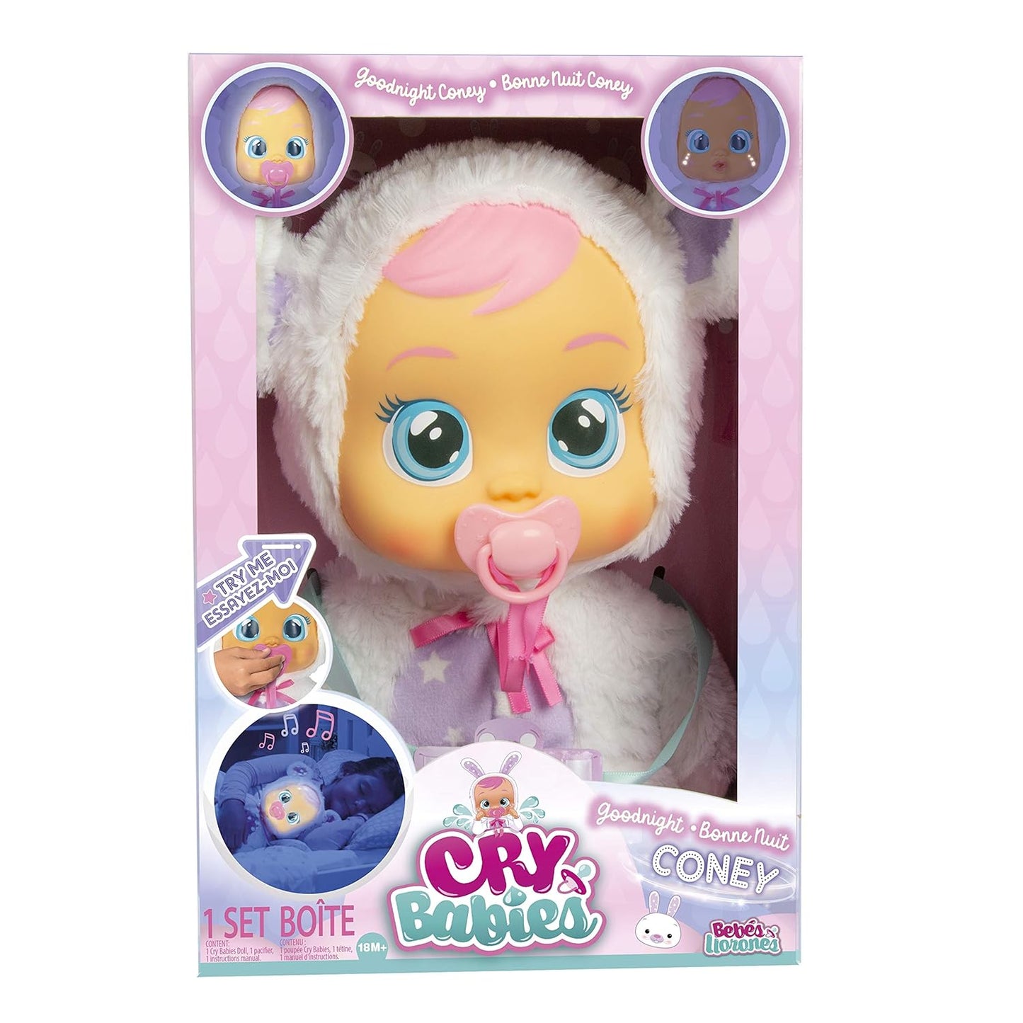 Cry Babies Goodnight Coney - Sleepy Time Baby Doll with LED Lights and Lullabies