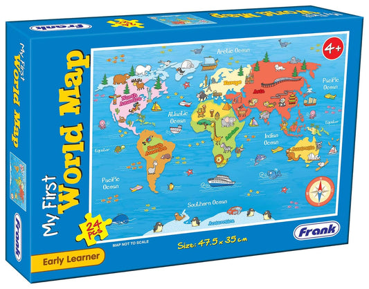 Frank My First World Map (24 Pieces) - Early Learner Large Jigsaw Puzzle for Kids 4 Years and Above