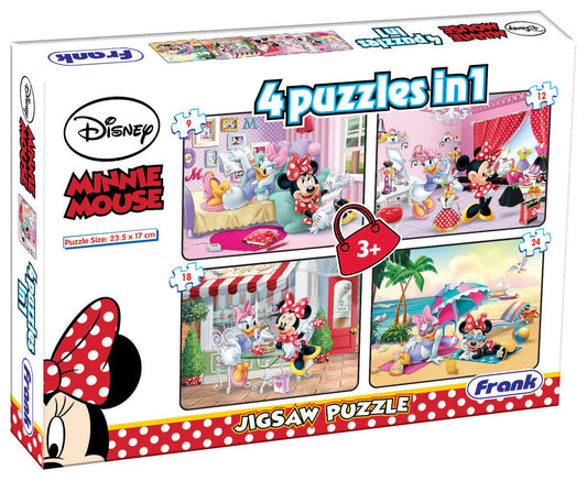 Frank Disney Minnie Mouse 4 in 1 Puzzle - A Set of 4 Jigsaw Puzzles for 3 Year Old Kids and Above