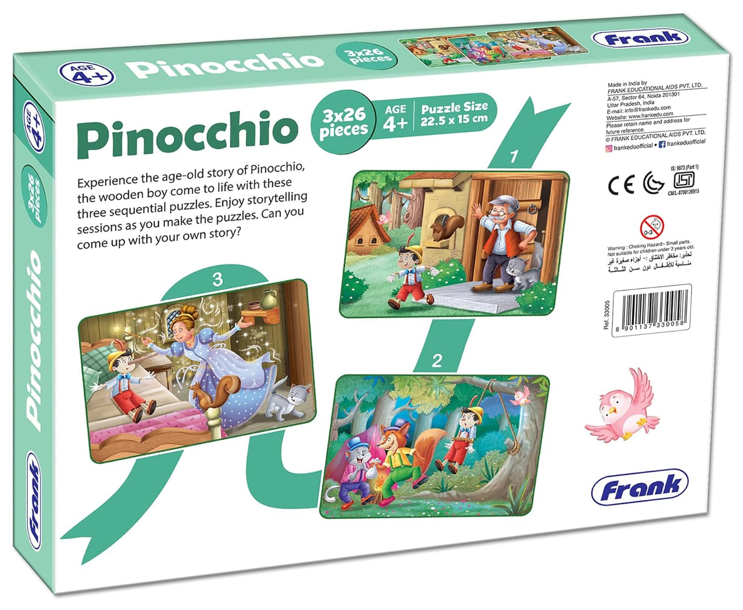 Frank Pinocchio 3 x 26 pcs Jigsaw Puzzles for Kids for Age 4 Years Old and Above