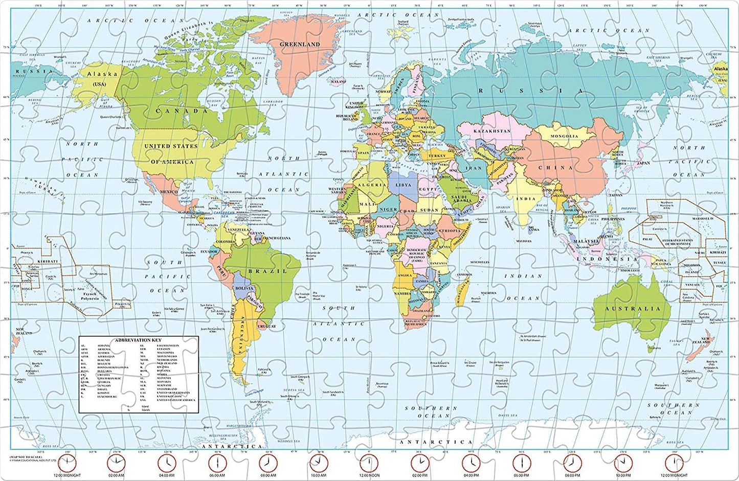 Frank World Map Puzzle (108 Pieces) - Early Learner Giant Jigsaw Puzzle Set with List of Countries, Capitals & Currencies for Kids 6 Years and Above