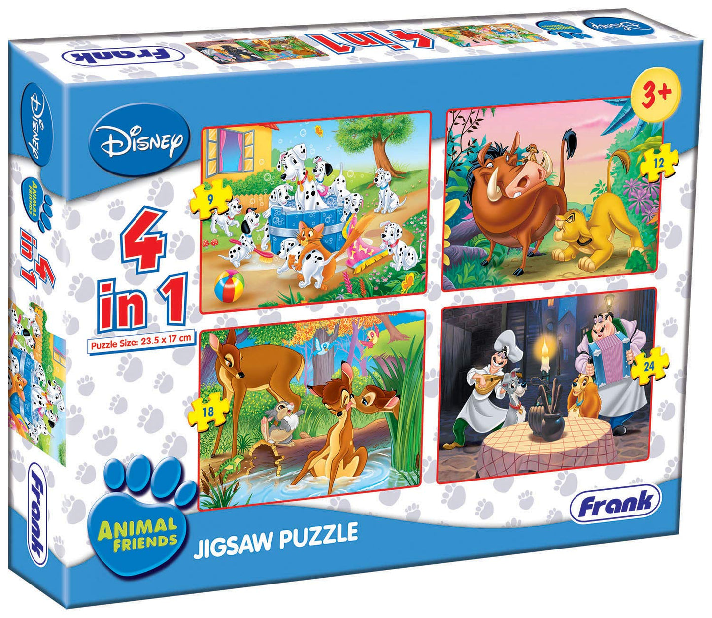 Frank Disney 4 in 1 Puzzles - A Set of 4 Jigsaw Puzzles for 3 Year Old Kids and Above (Animal Friends)