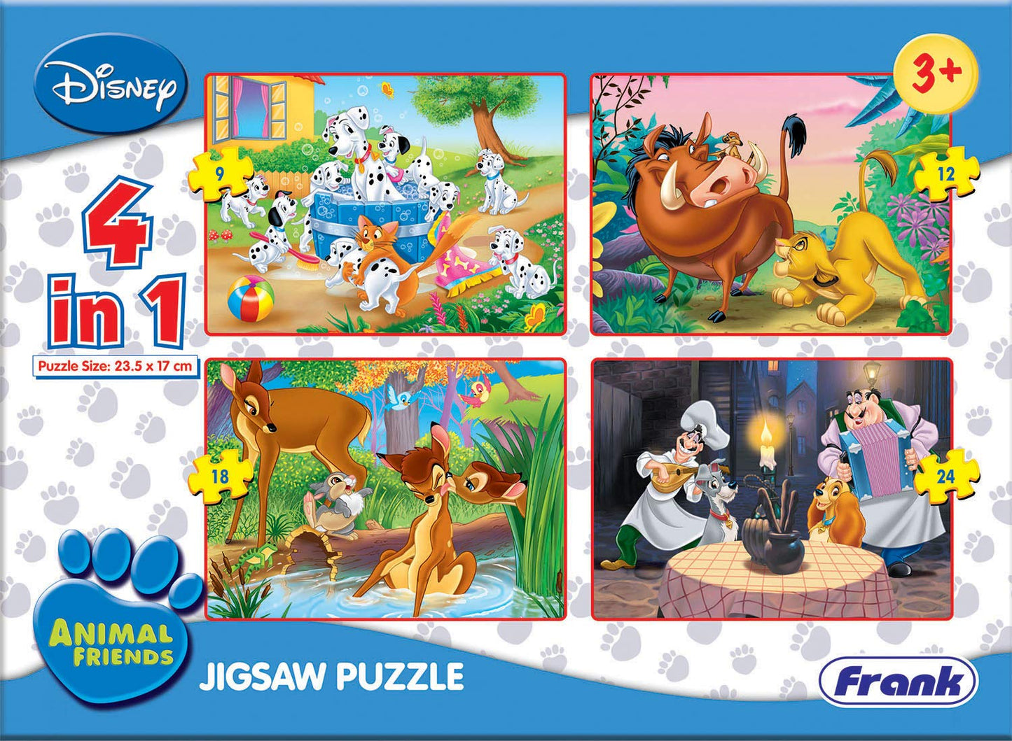 Frank Disney 4 in 1 Puzzles - A Set of 4 Jigsaw Puzzles for 3 Year Old Kids and Above (Animal Friends)