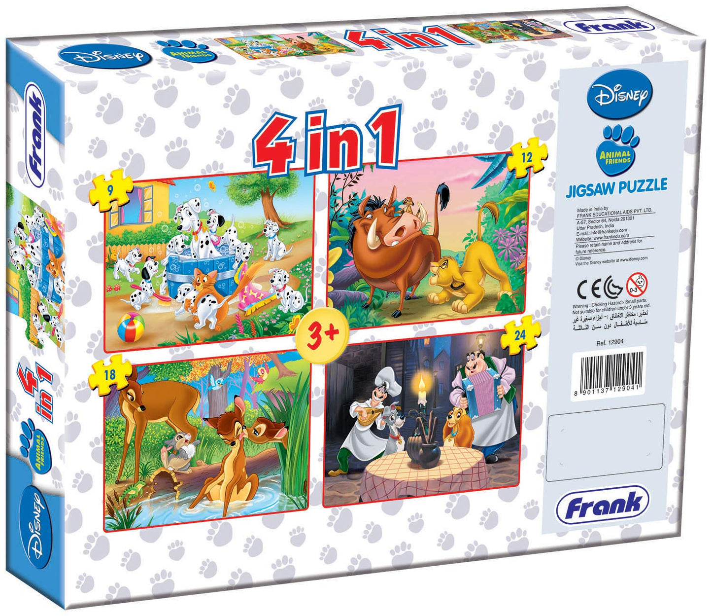 Frank Disney 4 in 1 Puzzles - A Set of 4 Jigsaw Puzzles for 3 Year Old Kids and Above (Animal Friends)