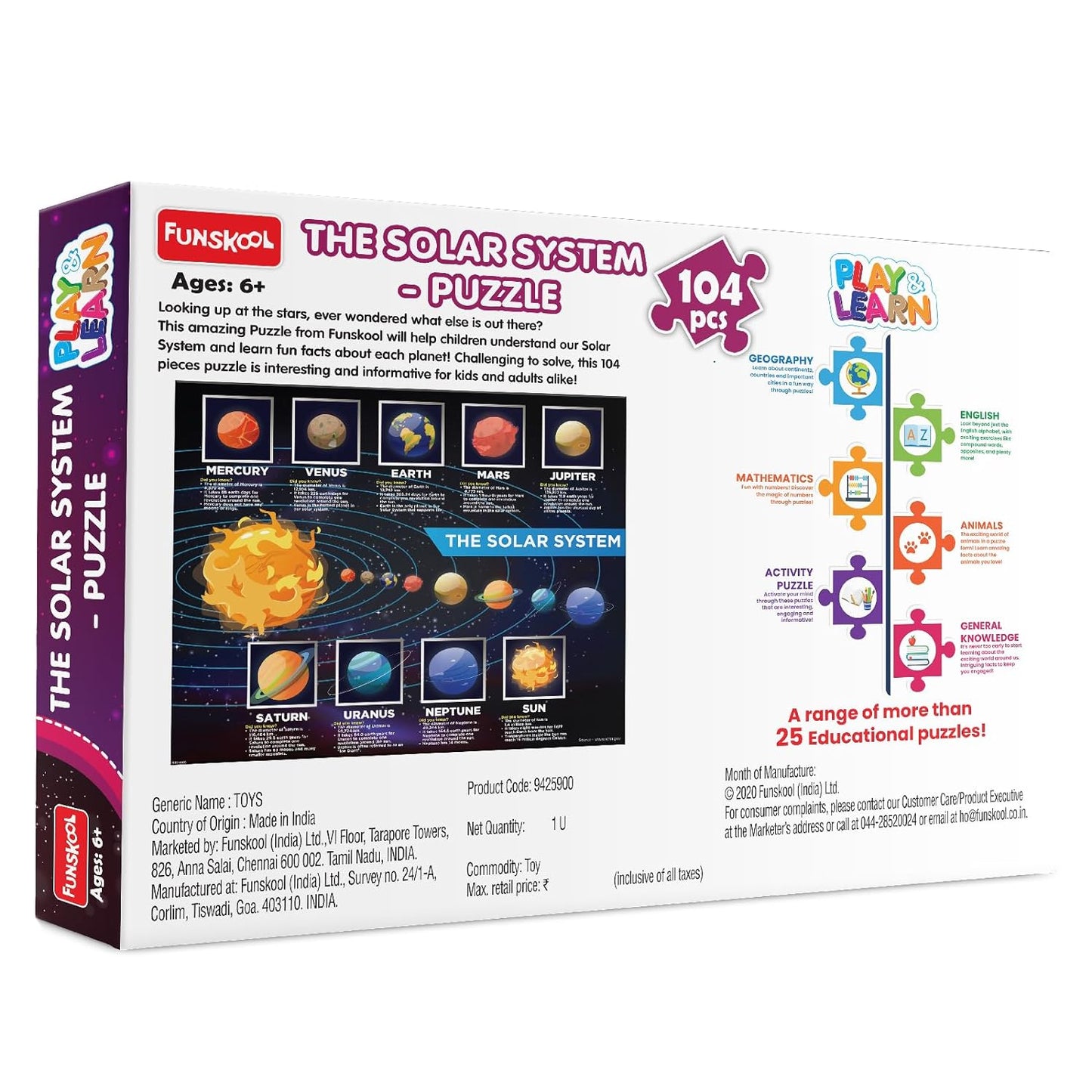 Funskool - Play & Learn Solar System Educational 104 Pieces Puzzle for 6 Year Old Kids and Above