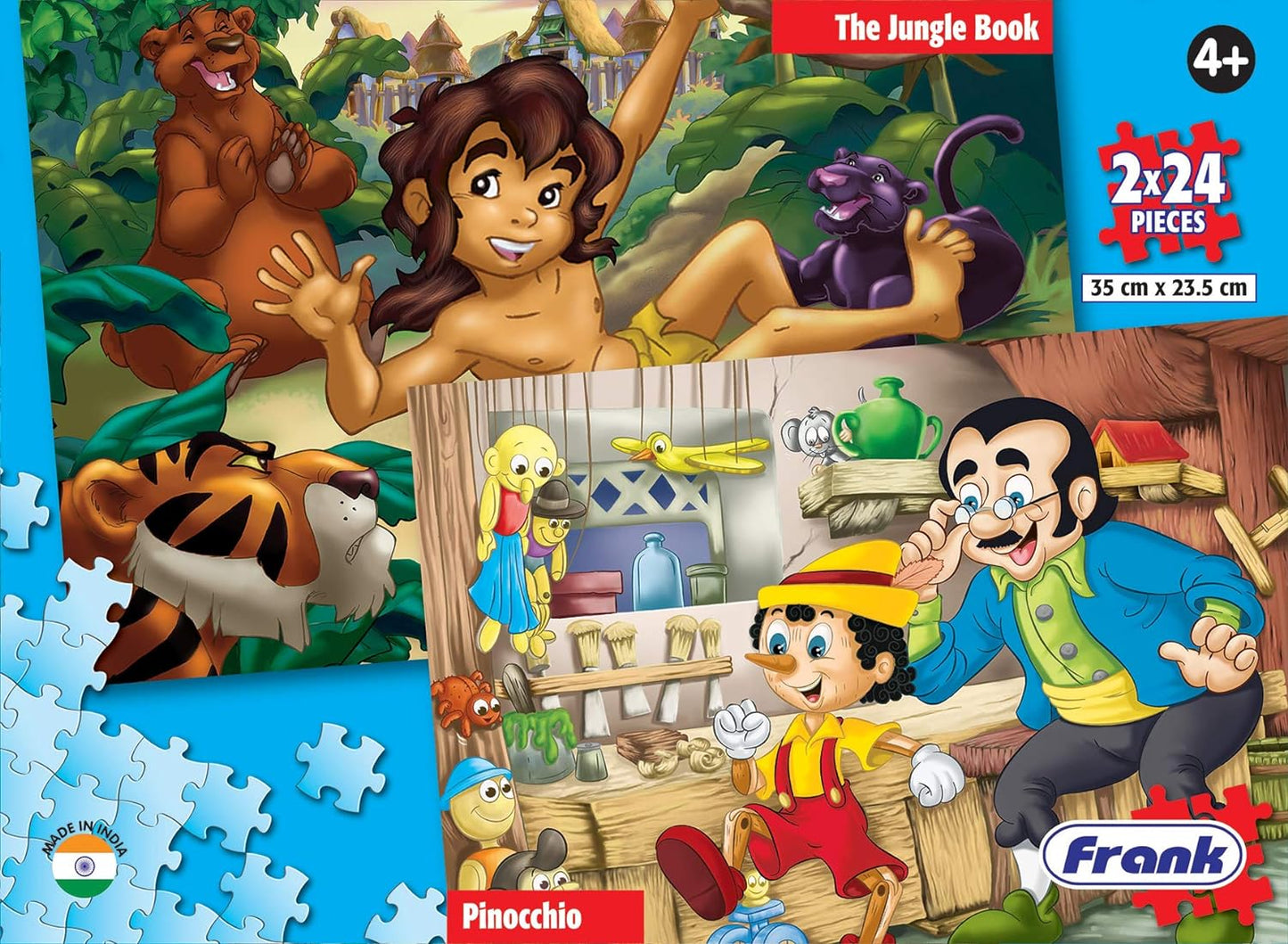 Frank The Jungle Book and Pinocchio Puzzles - 24 Pieces 2 in 1 Jigsaw Puzzles for Kids for Age 4 Years Old and Above