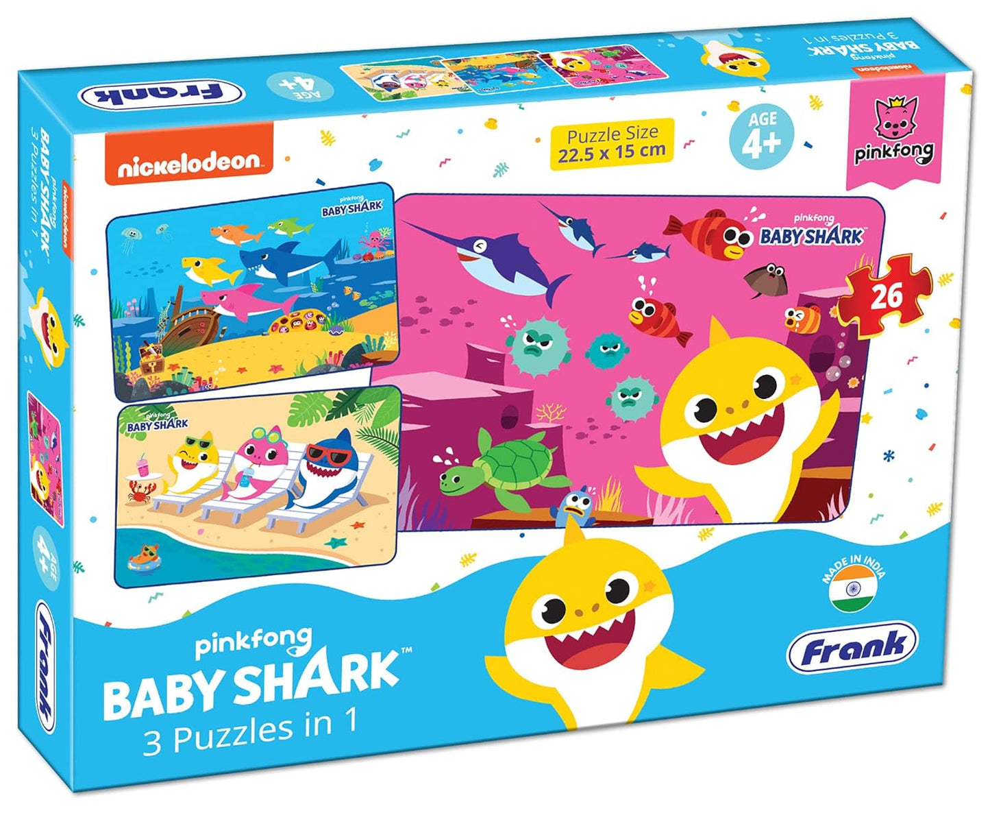 Frank Baby Shark 3 x 26 Pieces - A Set of 3 Cardboard Jigsaw Puzzles