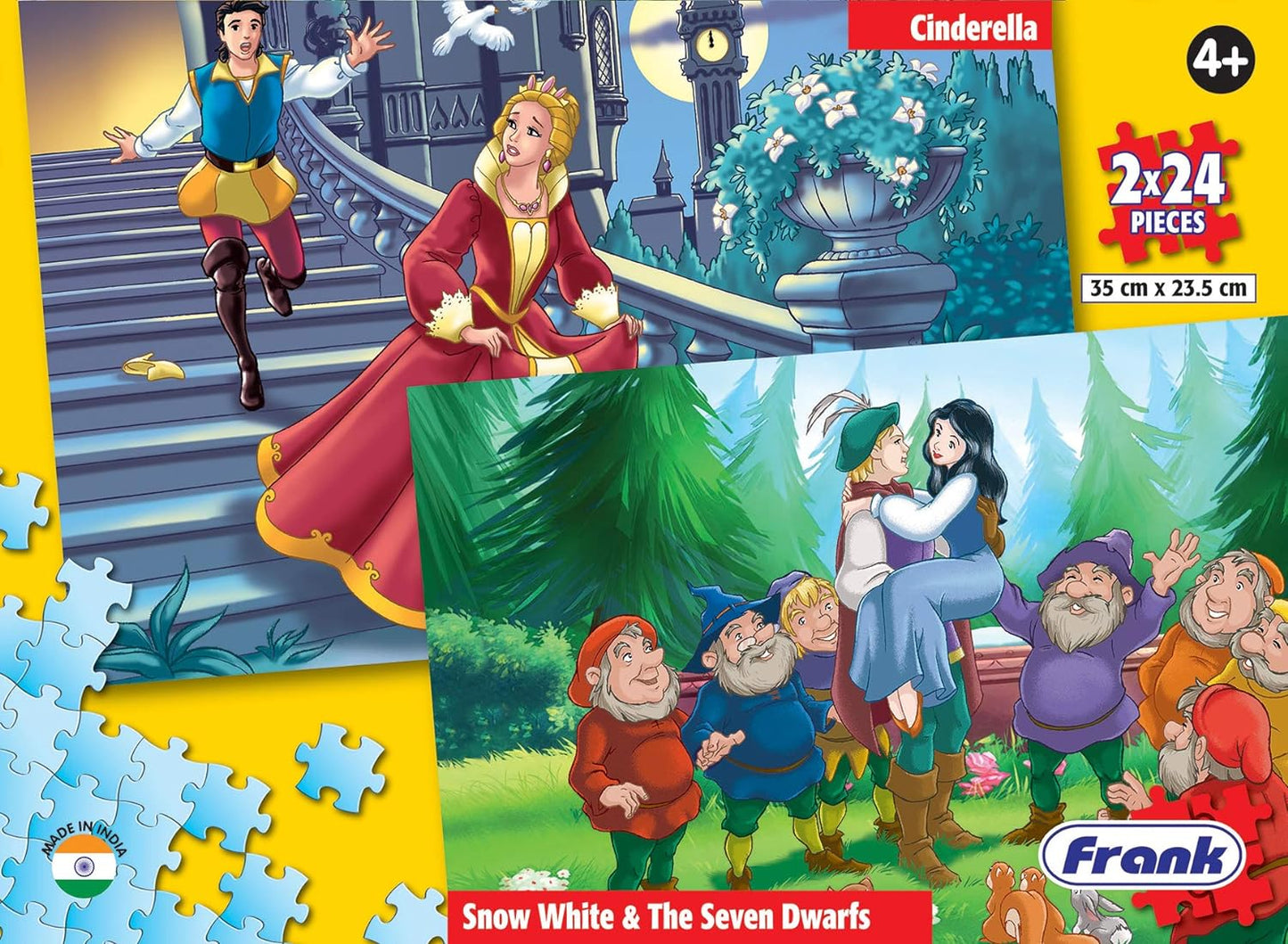 Frank Cinderella and Snow White & The Seven Dwarfs Puzzles - 24 Pieces 2 in 1 Jigsaw Puzzles for Kids for Age 4+